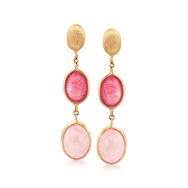 Italian Pink Opal and 1.60 ct. t.w. Ruby Drop Earrings in 14kt Yellow Gold image number 0