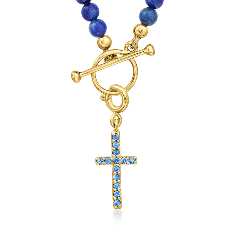 .10 ct. t.w. Sapphire Cross Charm in 18kt Gold Over Sterling  image number 3
