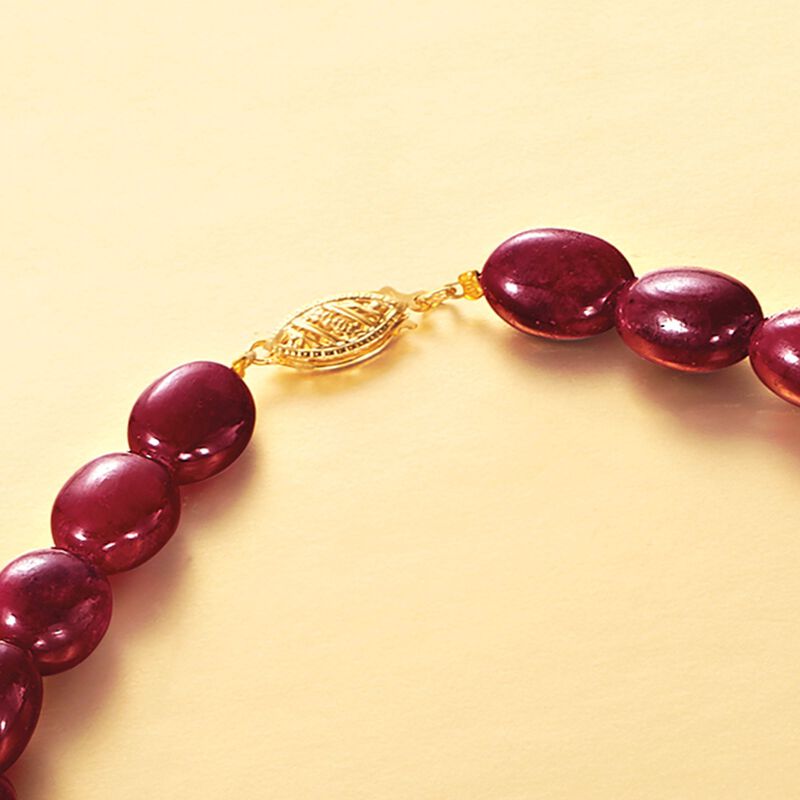 Free-Form Opaque Ruby Bead Necklace With 14kt Yellow Gold image number 3