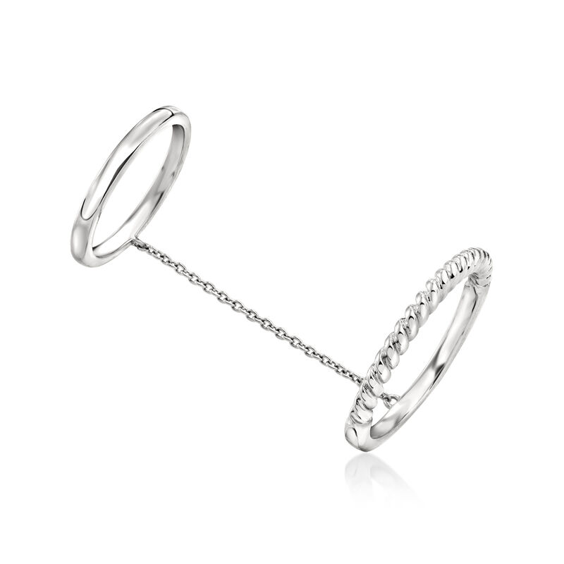 Sterling Silver Polished and Twisted Double Ring image number 2