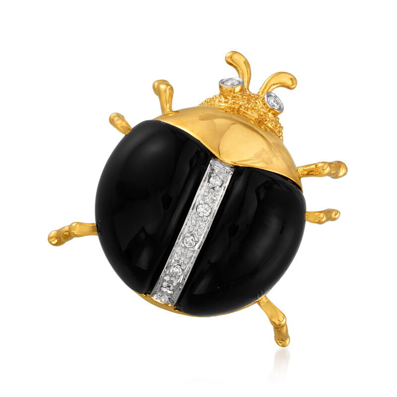 C. 1990 Vintage Onyx and .10 ct. t.w. Diamond Ladybug Pin/Pendant in 18kt Yellow Gold image number 0