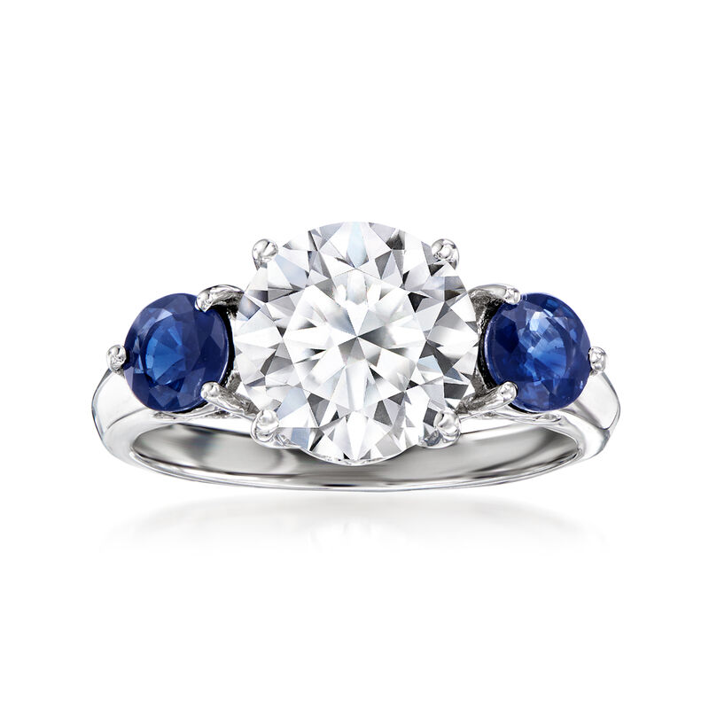 3.00 Carat Lab-Grown Diamond Ring with 1.30 ct. t.w. Sapphires in 14kt White Gold image number 0