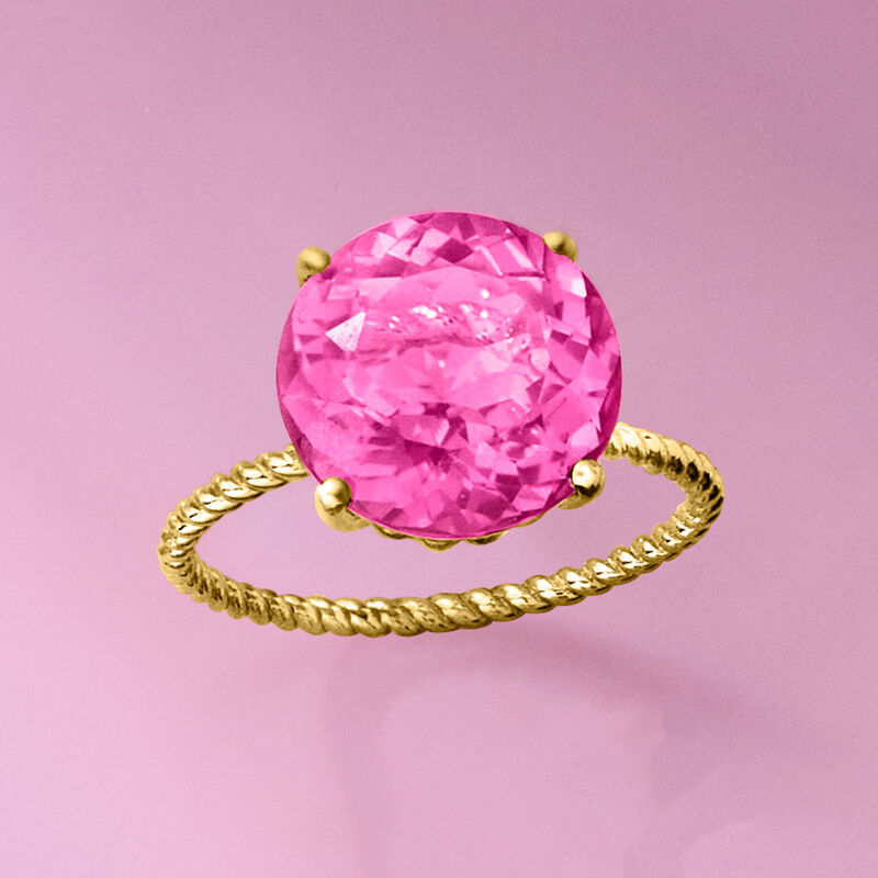 8.25 Carat Pink Topaz Twisted Ring in 14kt Yellow Gold image number 7