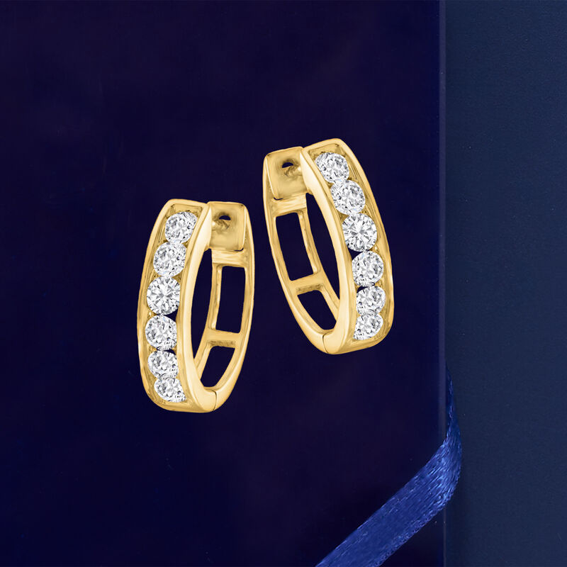 .75 ct. t.w. Diamond Huggie Hoop Earrings in 14kt Yellow Gold. 1/2&quot; image number 2