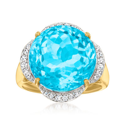11.00 Carat Swiss Blue Topaz and .18 ct. t.w. Diamond Ring in 14kt Yellow Gold
