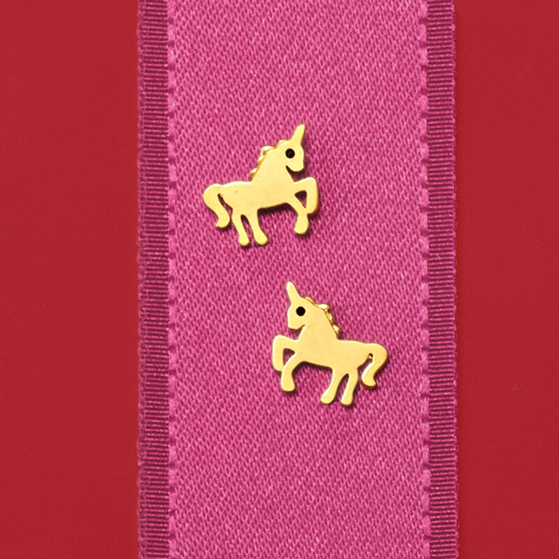 Child's 14kt Yellow Gold Unicorn Earrings with Black CZ Accents image number 1