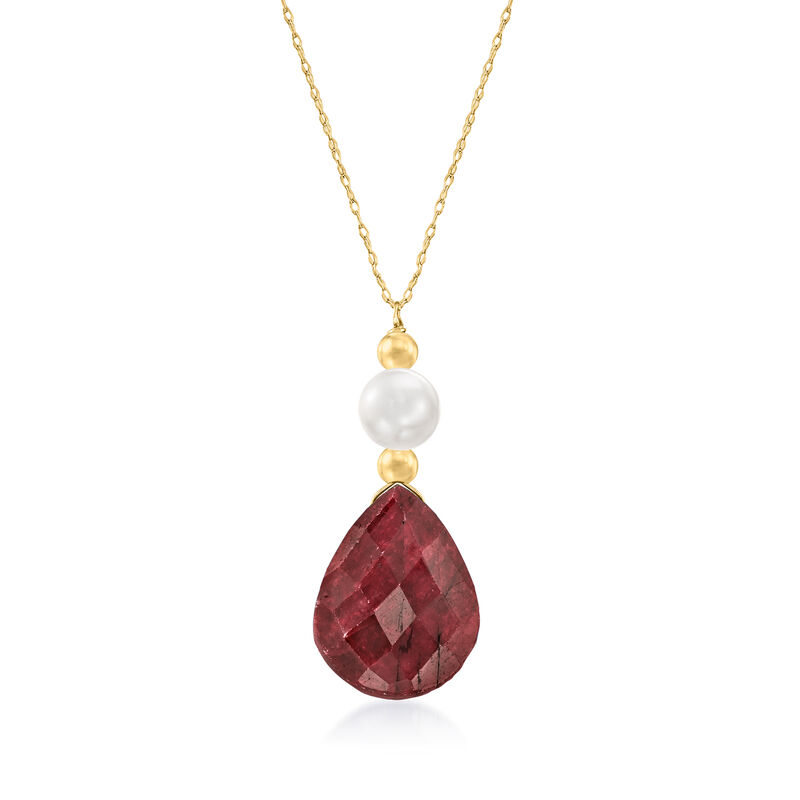 6-7mm Cultured Pearl and 10.00 Carat Ruby Necklace in 14kt Yellow Gold image number 0