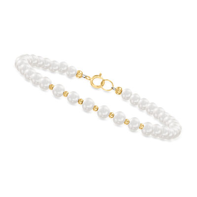 4-5mm Cultured Pearl Bead Bracelet in 10kt Yellow Gold