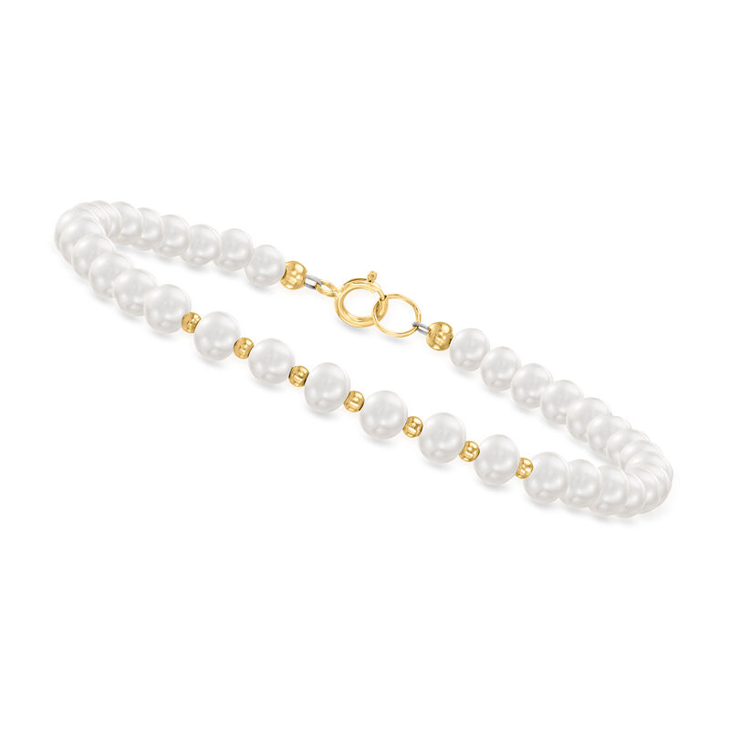 4-5mm Cultured Pearl Bead Bracelet in 10kt Yellow Gold image number 0