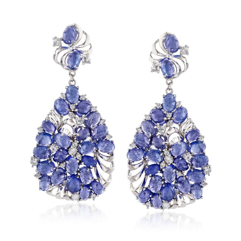 48.25 ct. t.w. Tanzanite and 3.50 ct. t.w. White Zircon Drop Earrings in Sterling Silver image number 0