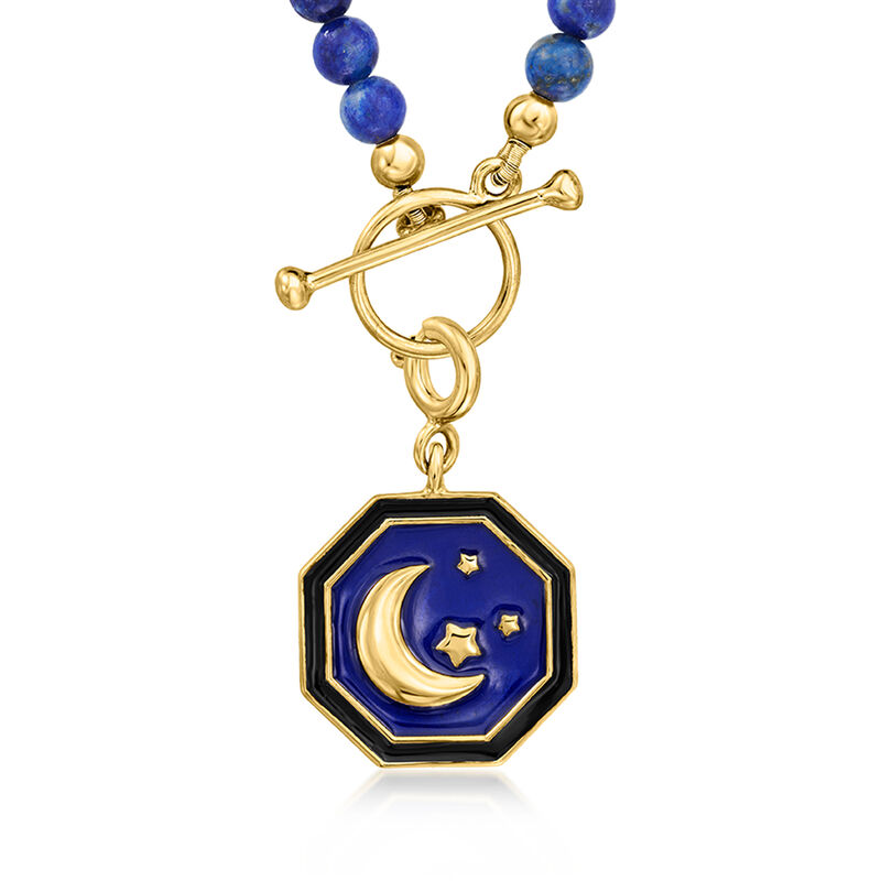 Blue and Black Enamel Moon and Stars Charm in 18kt Gold Over Sterling  image number 2