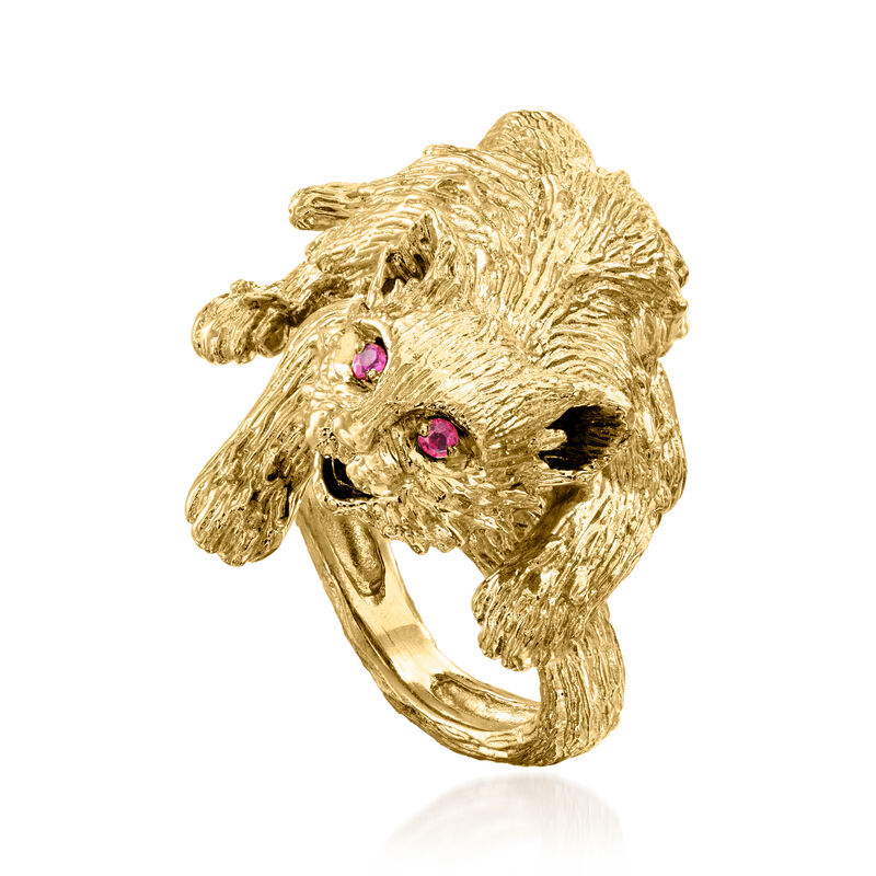 C. 1980 Vintage 18kt Yellow Gold Cat Ring with Ruby Accents image number 3