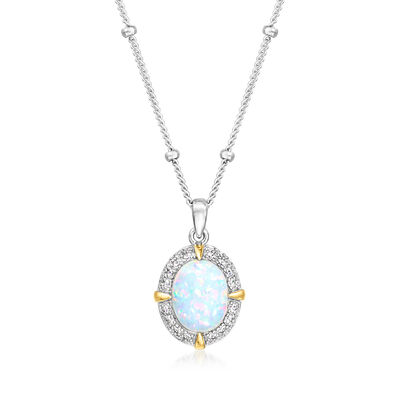 Charles Garnier "L'Opal" Lab-Grown Opal Pendant Necklace with .30 ct. t.w. CZs in Sterling Silver and 18kt Gold Over Sterling