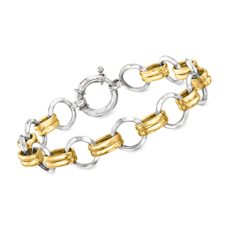 Sterling Silver and 18kt Gold Over Sterling Circle-Link Bracelet image number 0