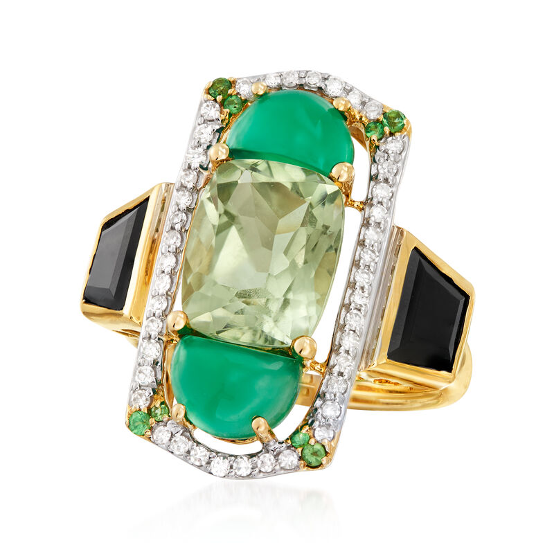 Black Onyx, Green Chalcedony and Multi-Gemstone Ring in 14kt Yellow Gold image number 3