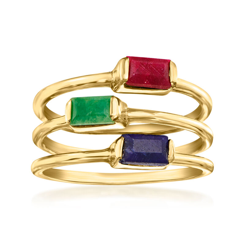 1.10 ct. t.w. Multi-Gemstone Jewelry Set: Three Stackable Rings in 18kt Gold Over Sterling image number 0