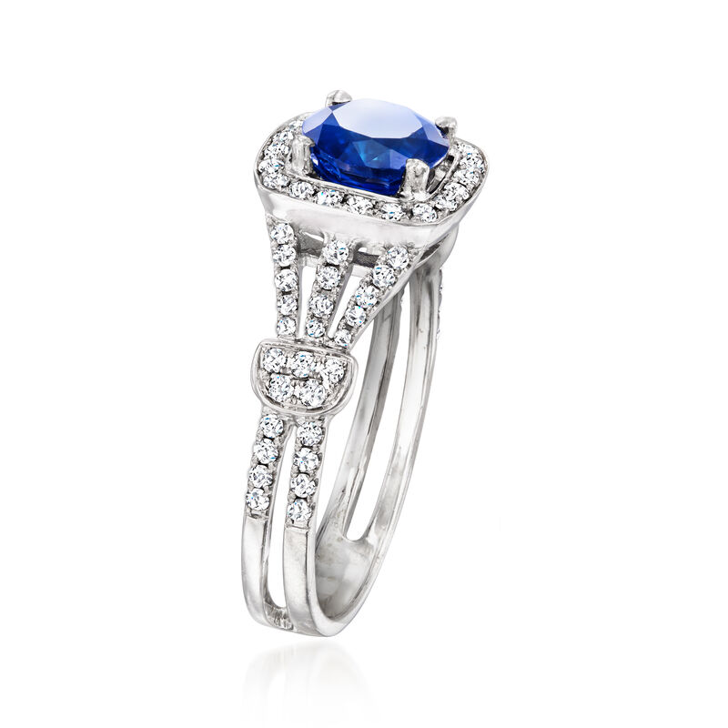 1.40 Carat Sapphire Ring with .39 ct. t.w. Diamonds in 18kt White Gold. Size 7 image number 2