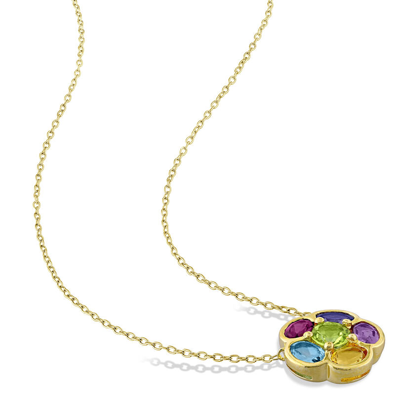 3.20 ct. t.w. Multi-Gemstone Floral Necklace in 18kt Gold Over Sterling. 17&quot; image number 1