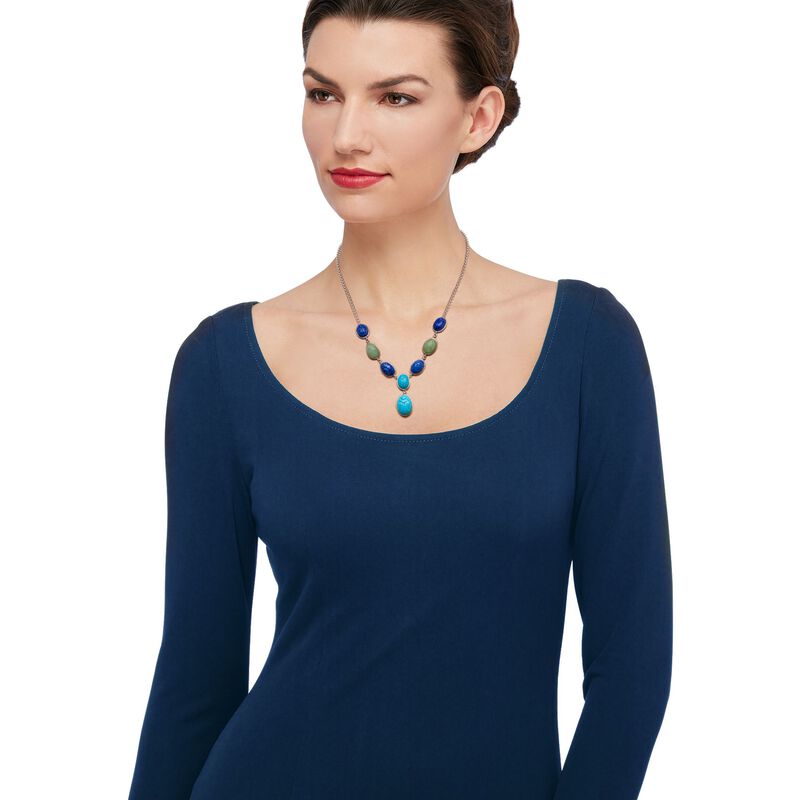 Blue and Green Multi-Stone Scarab Necklace in Sterling Silver. 18&quot; image number 0