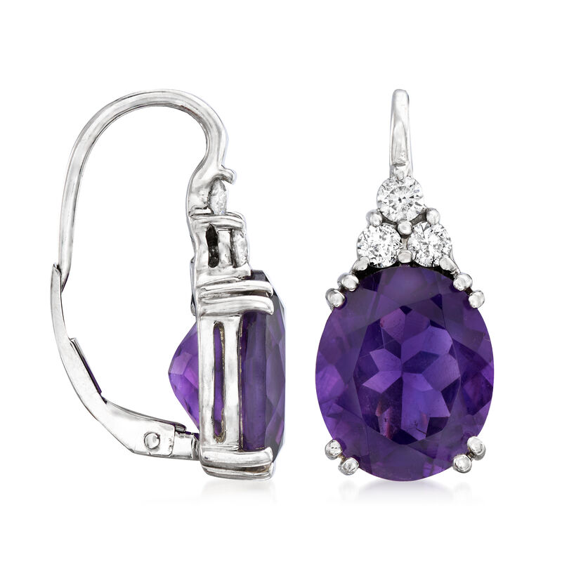 9.00 ct. t.w. Amethyst and .38 ct. t.w. Diamond Drop Earrings in 14kt White Gold image number 2