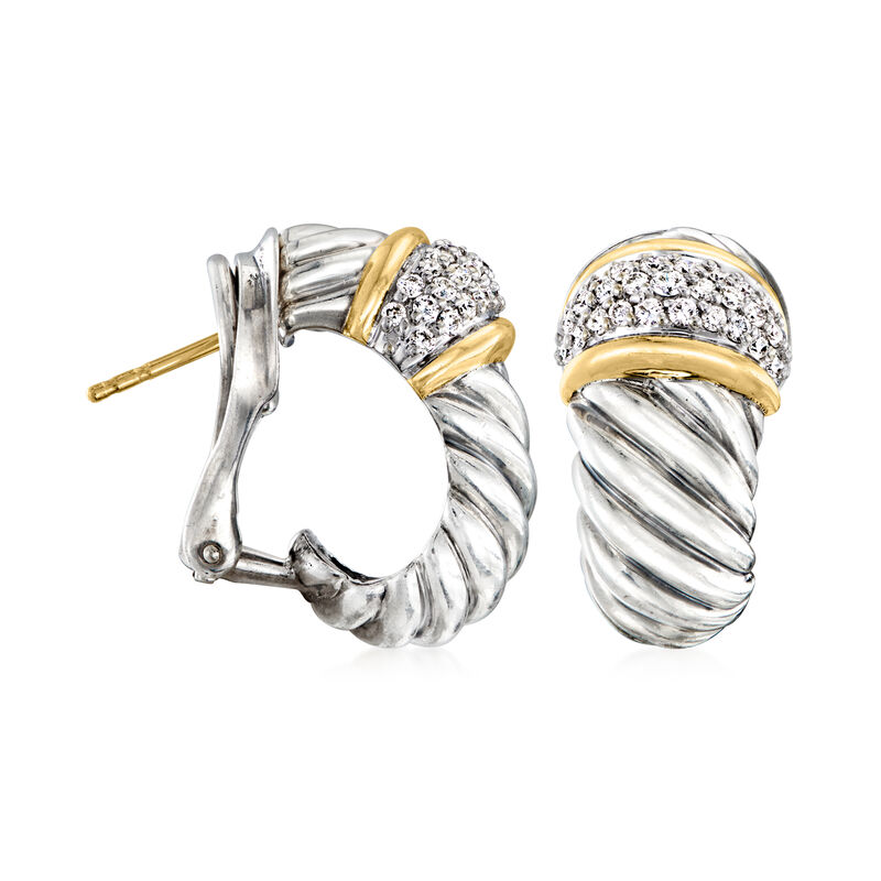 C. 1990 Vintage David Yurman .85 ct. t.w. Diamond Cable Earrings in Sterling Silver and 18kt Yellow Gold image number 2