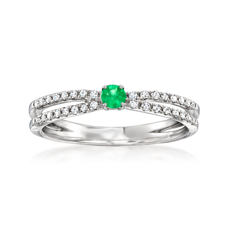 .10 Carat Emerald and .14 ct. t.w. Diamond Ring in Sterling Silver image number 0