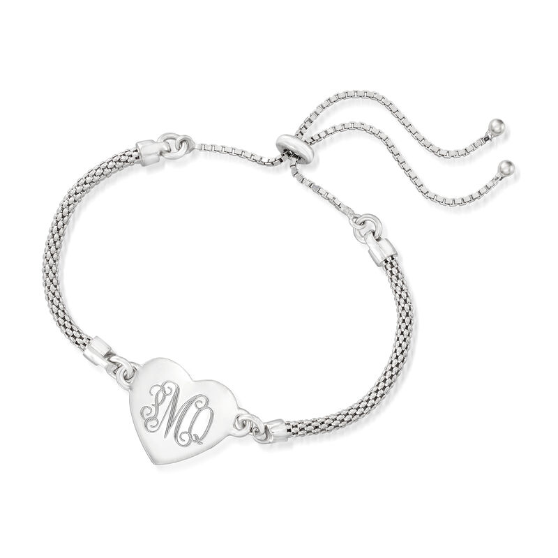 Sterling Silver Personalized Heart Bolo Bracelet image number 2