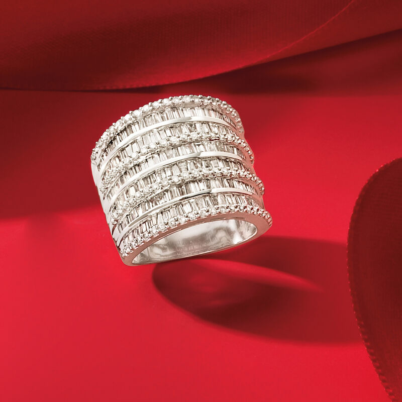 2.70 ct. t.w. Baguette and Round Diamond Multi-Row Ring in 14kt White Gold image number 4