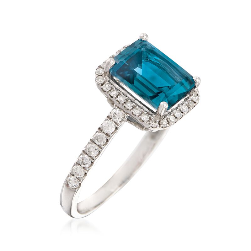 3.00 Carat London Blue Topaz and .37 ct. t.w. Diamond Ring in 14kt White Gold image number 2