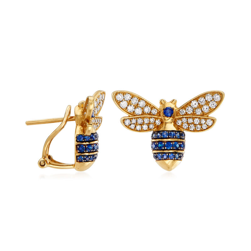 .94 ct. t.w. Diamond and .80 ct. t.w. Sapphire Bumblebee Earrings in 14kt Yellow Gold image number 2