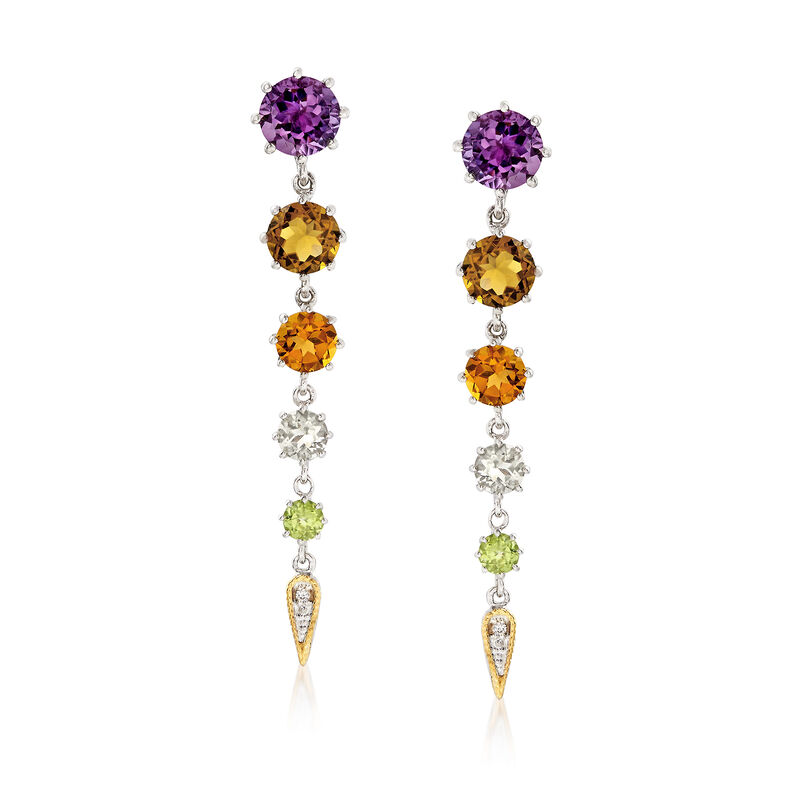 Andrea Candela &quot;Fugaz&quot; 8.60 ct. t.w. Multi-Gemstone and Diamond Earrings in 18kt Yellow Gold and Sterling Silver image number 0