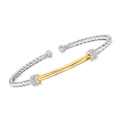 Charles Garnier "Aurora" .30 ct. t.w. CZ Bar Cuff Bracelet in Sterling Silver and 18kt Gold Over Sterling