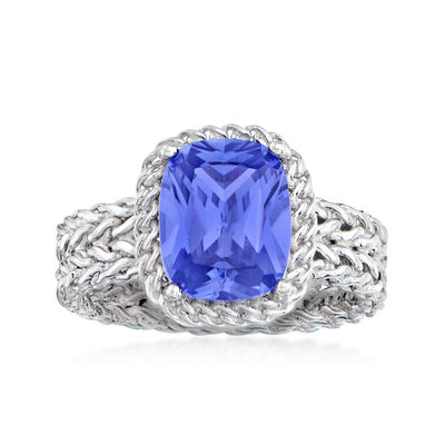 4.20 Carat Simulated Tanzanite Basketweave Ring in Sterling Silver