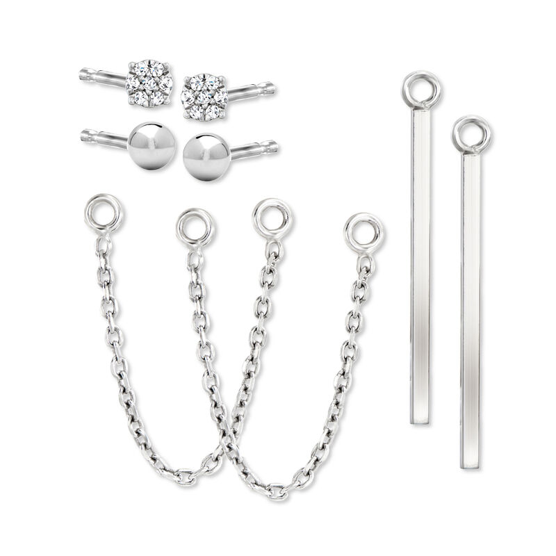 "The Classic" 8-pc. Earring Set with .10 ct. t.w. Diamonds in Sterling Silver  image number 2