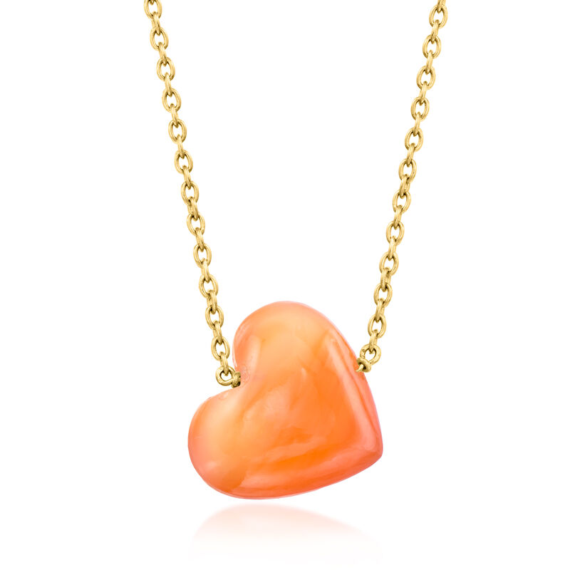 July/Orange Agate - Puffy Birthstone Heart Necklace in 18kt Gold Over Sterling. 18" image number 0
