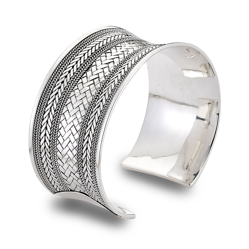 Sterling Silver Bali-Style Woven Cuff Bracelet image number 1