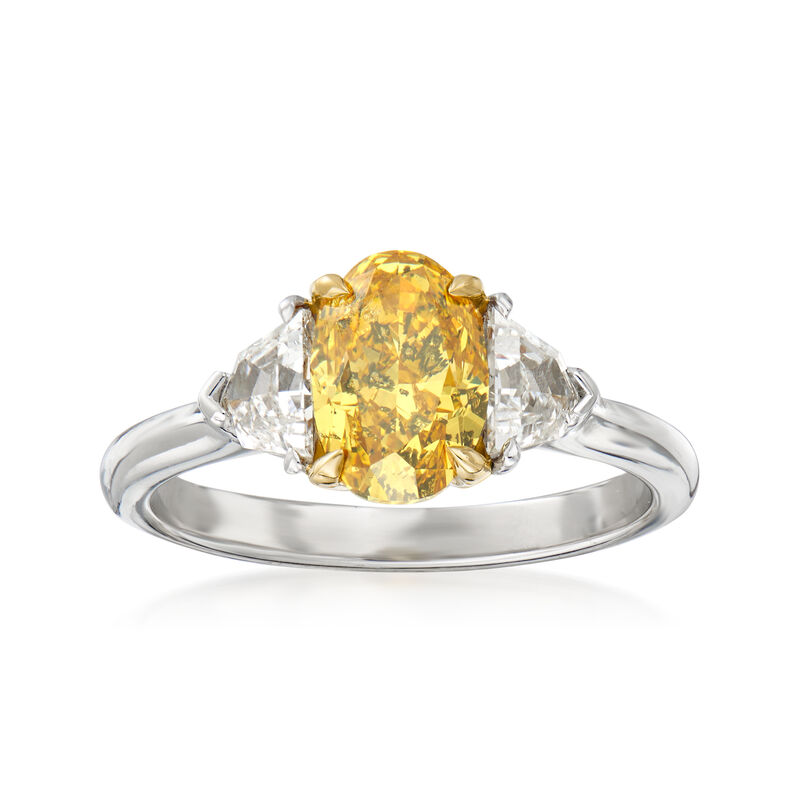 C. 2020 Vintage 1.54 Carat Certified Yellow Diamond and .61 ct. t.w. Diamond Engagement Ring in Platinum and 18kt Yellow  Gold image number 0
