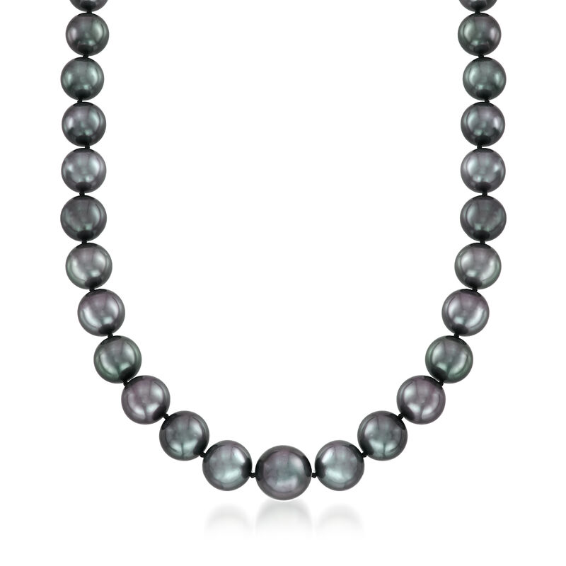 10-13mm Black Cultured Tahitian Pearl Necklace with 14kt White Gold image number 0
