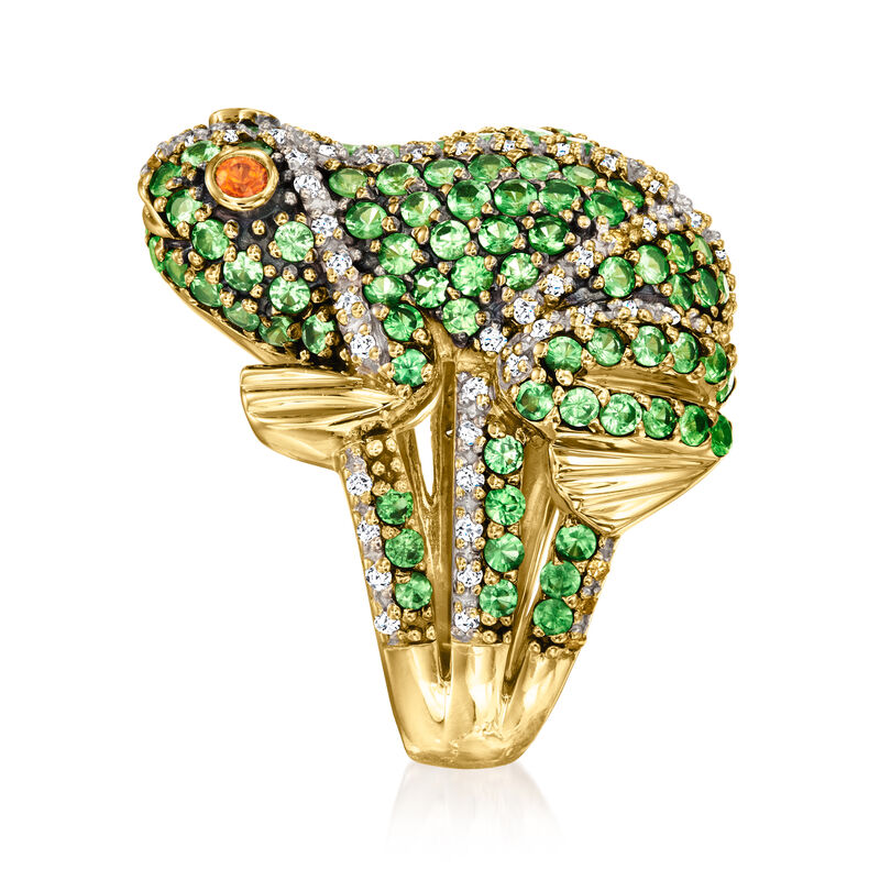 C. 2000 Vintage 3.35 ct. t.w. Tsavorite Frog Ring with .50 ct. t.w. Diamonds and Hessonite Accents in 14kt Yellow Gold image number 3