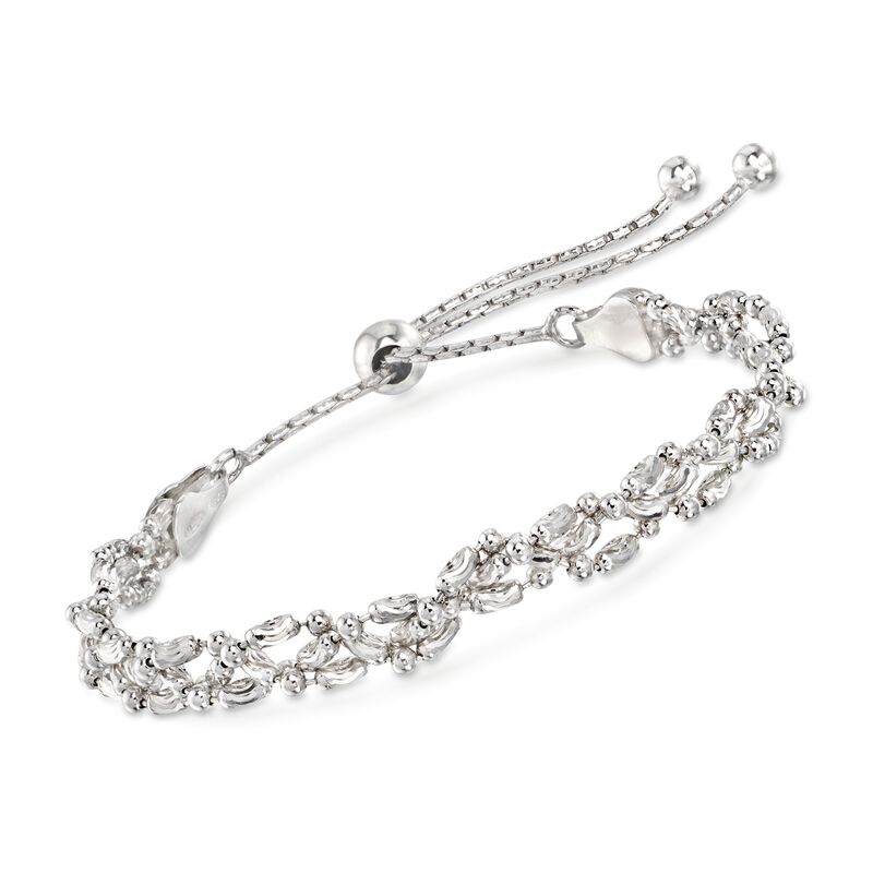 Italian Sterling Silver Diamond-Cut Braided Bead Bolo Bracelet  image number 0