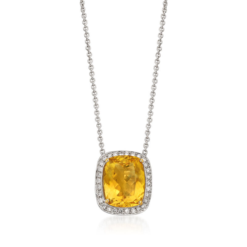 C. 1990 Vintage 5.39 Carat Yellow Beryl and .40 ct. t.w. Diamond Necklace in 18kt White Gold. 17&quot; image number 1