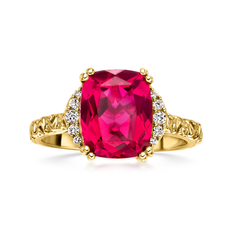 4.20 Carat Lab-Grown Ruby Ring with .10 ct. t.w. Lab-Grown White Sapphires in 10kt Yellow Gold image number 0