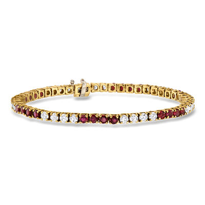 C. 1990 Vintage 3.00 ct. t.w. Ruby and 2.80 ct. t.w. Diamond Tennis Bracelet in 18kt Yellow Gold