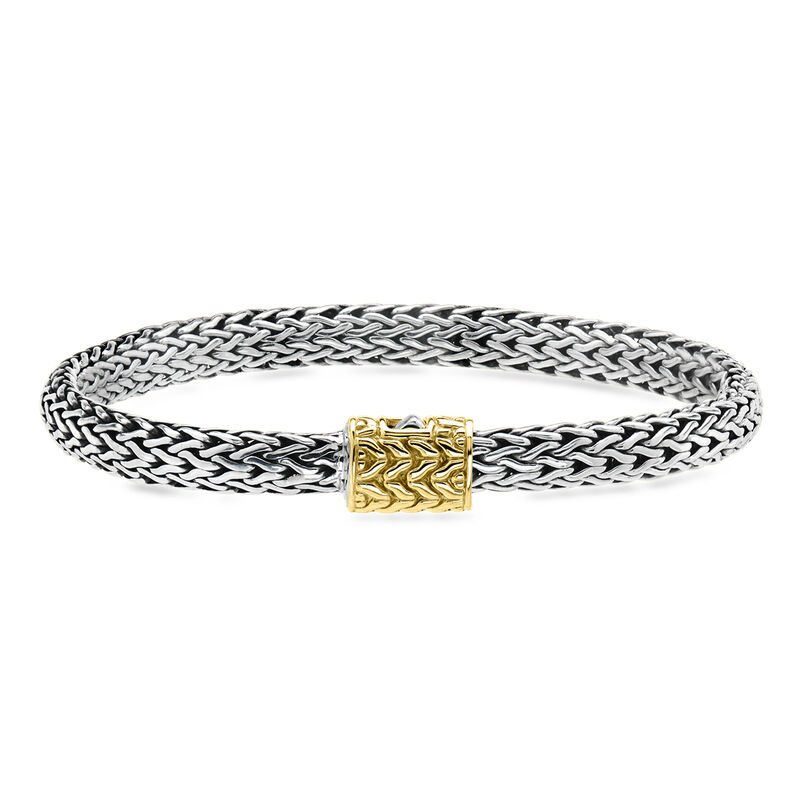 C. 1990 Vintage John Hardy Sterling Silver and 18kt Yellow Gold Wheat-Chain Bracelet. 7.5" image number 0