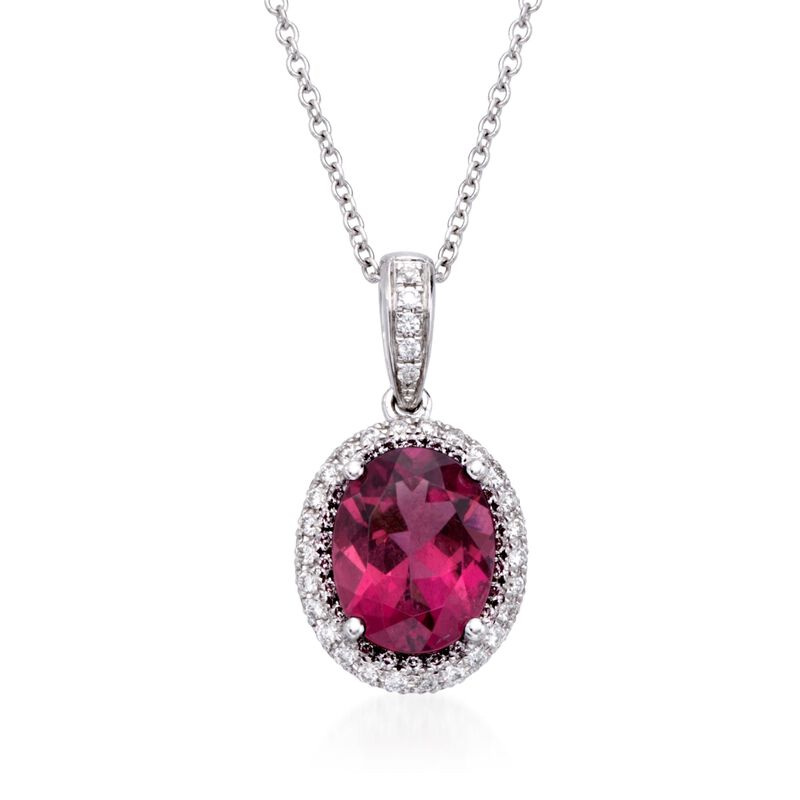 Simon G. 1.84 Carat Rubellite and .34 ct. t.w. Diamond Pendant Necklace in 18kt White Gold. 17&quot; image number 1