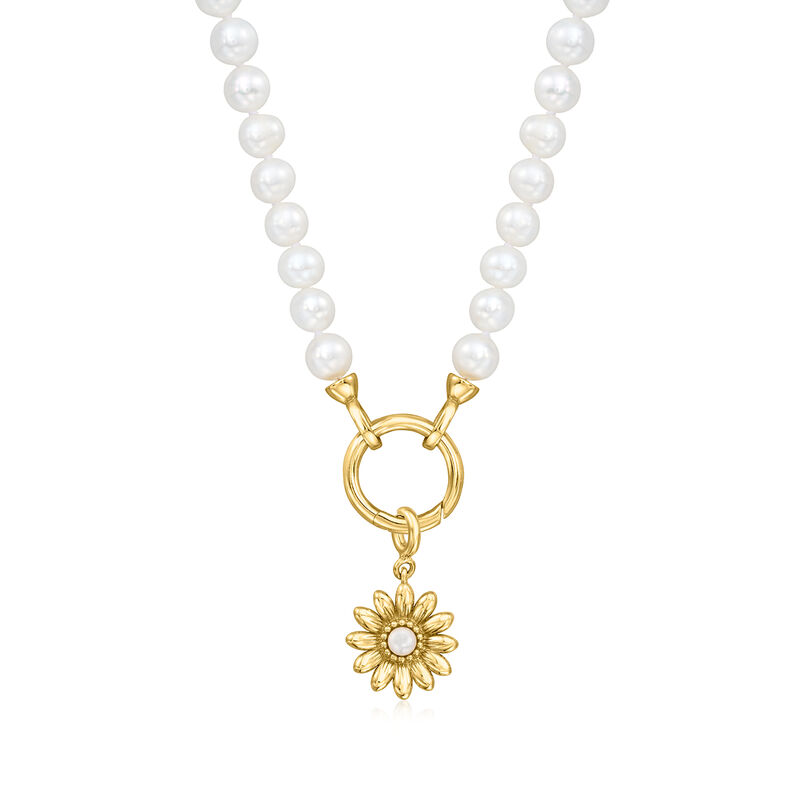 3-3.5mm Cultured Pearl Sunflower Charm in 18kt Gold Over Sterling  image number 2