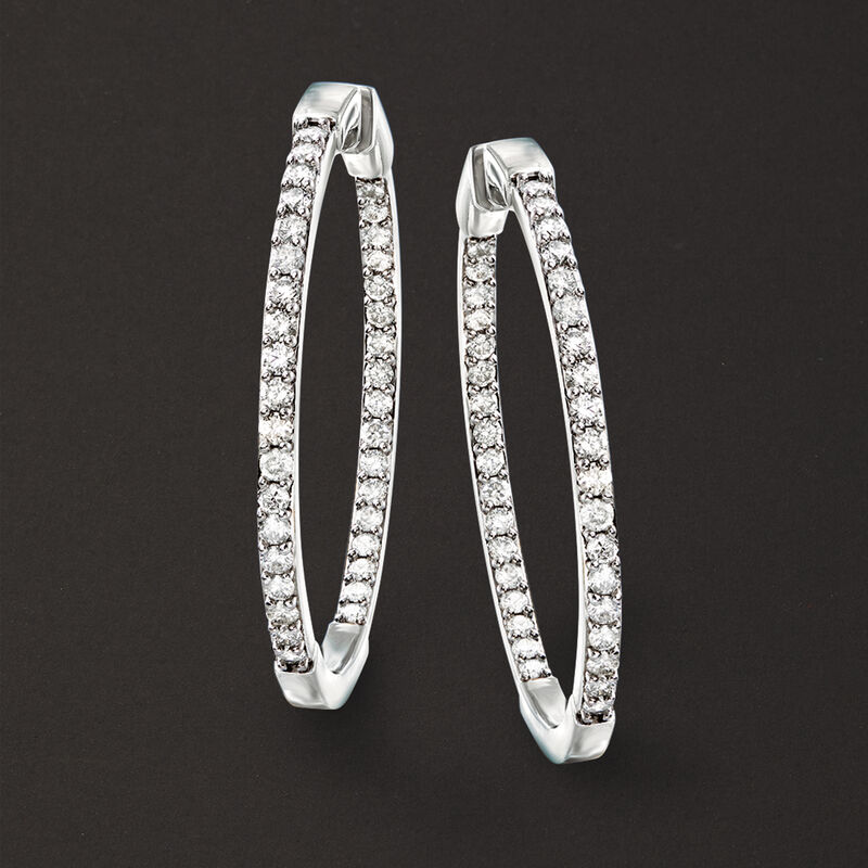 2.00 ct. t.w. Diamond Inside-Outside Hoop Earrings in Sterling Silver. 1 1/2&quot; image number 4