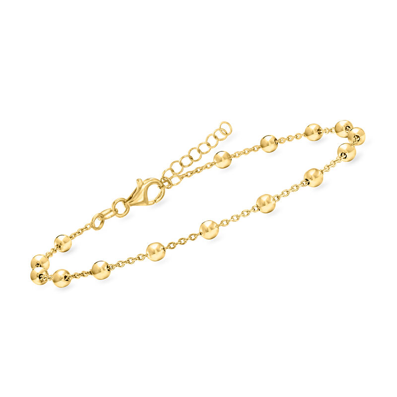 Italian 18kt Gold Over Sterling Bead Station Anklet. 9&quot; image number 2