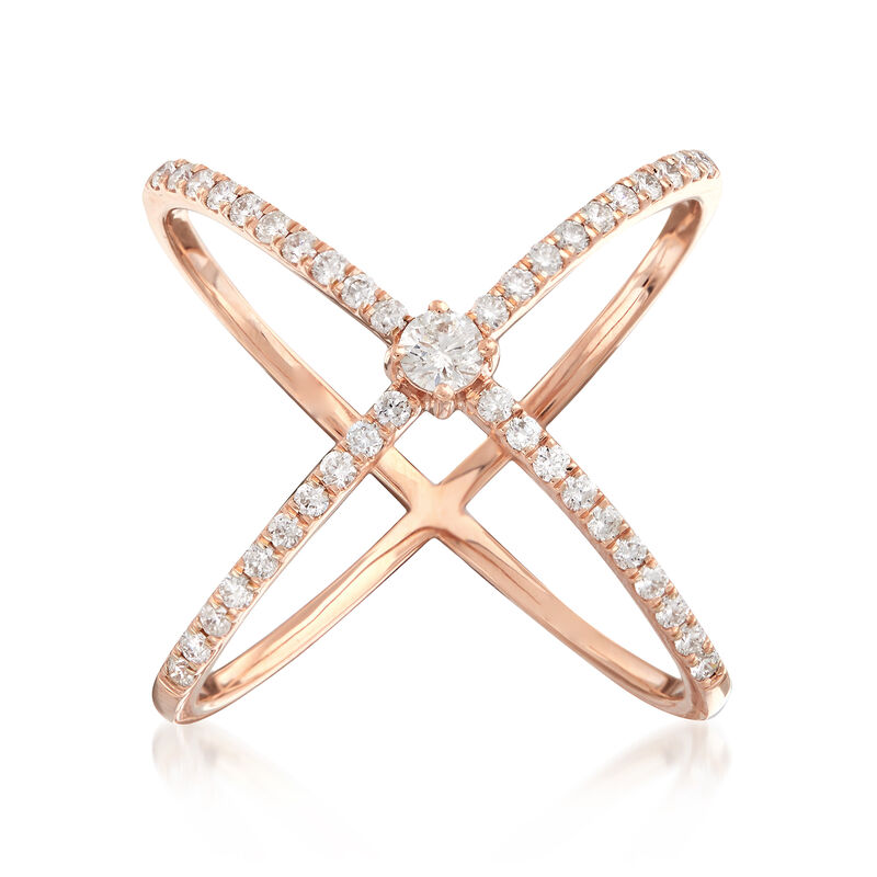 .51 ct. t.w. Diamond &quot;X&quot; Ring in 14kt Rose Gold image number 0