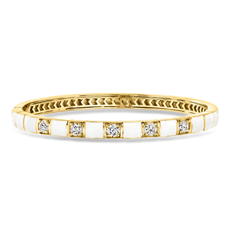 1.10 ct. t.w. Lab-Grown Diamond and White Enamel Bangle Bracelet in 18kt Gold Over Sterling image number 0